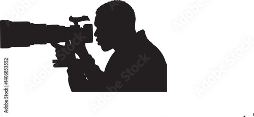 silhouette of a videographer operating a professional video camera