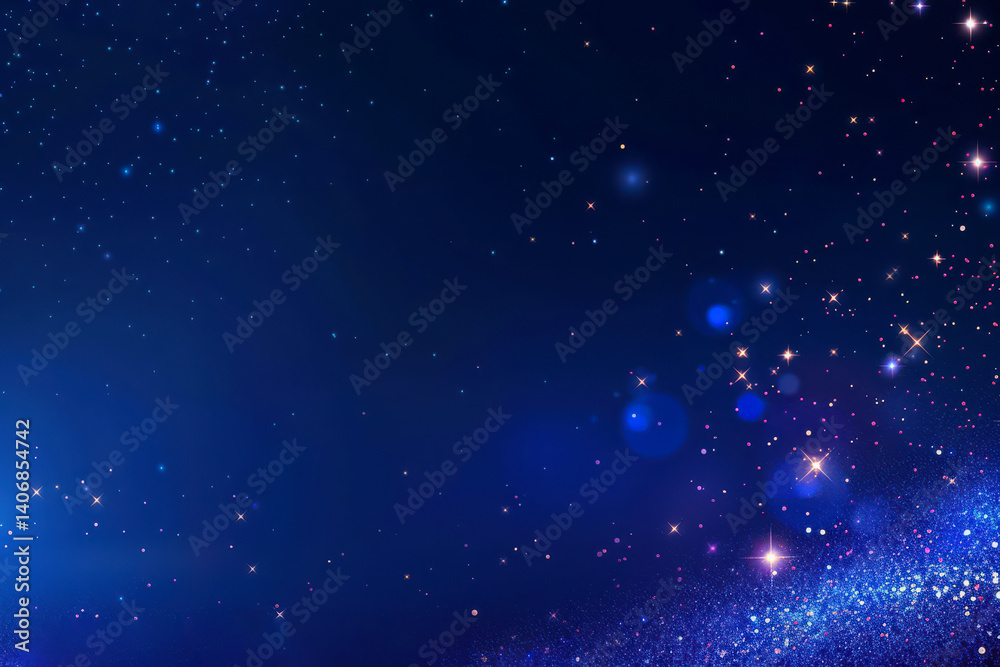 Fototapeta premium Abstract cosmic background with sparkling stars and glowing blue lights