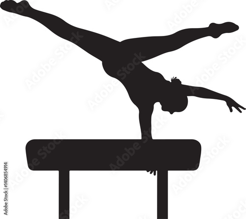 Silhouette of a Female Gymnast Performing a Split Leap in Mid-Air