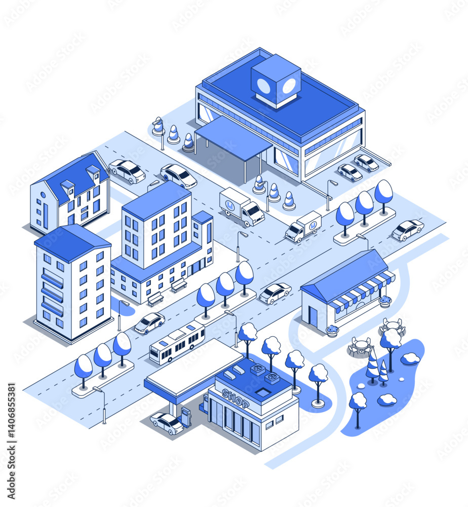 Naklejka premium Developed urban environment - vector isometric illustration