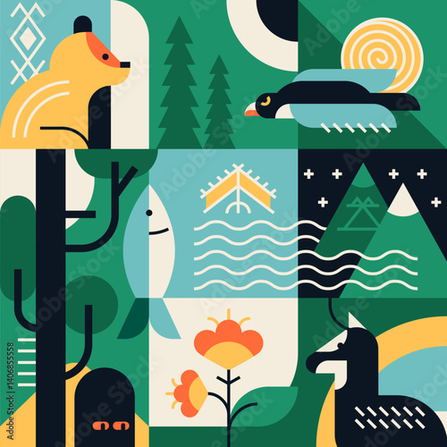 Wildlife reserve - flat design style illustration