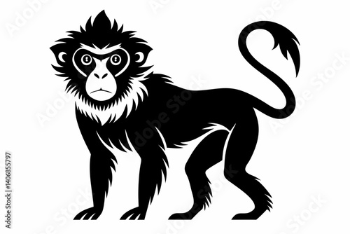 macaque silhouette line art vector illustration