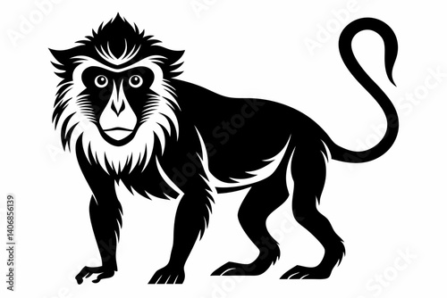 macaque silhouette line art vector illustration