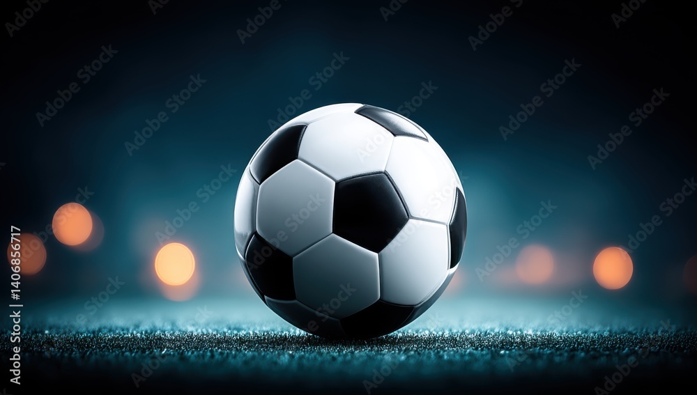 Fototapeta premium Night Football: A Single Soccer Ball Under the Stadium Lights