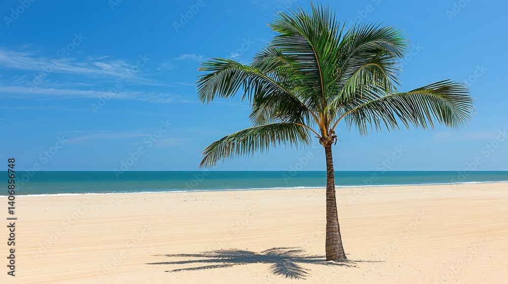 Obraz premium Tropical beach scene with a lone palm tree