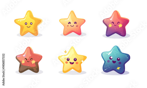 Set of vector star cute minimal cartoon characters illustrations