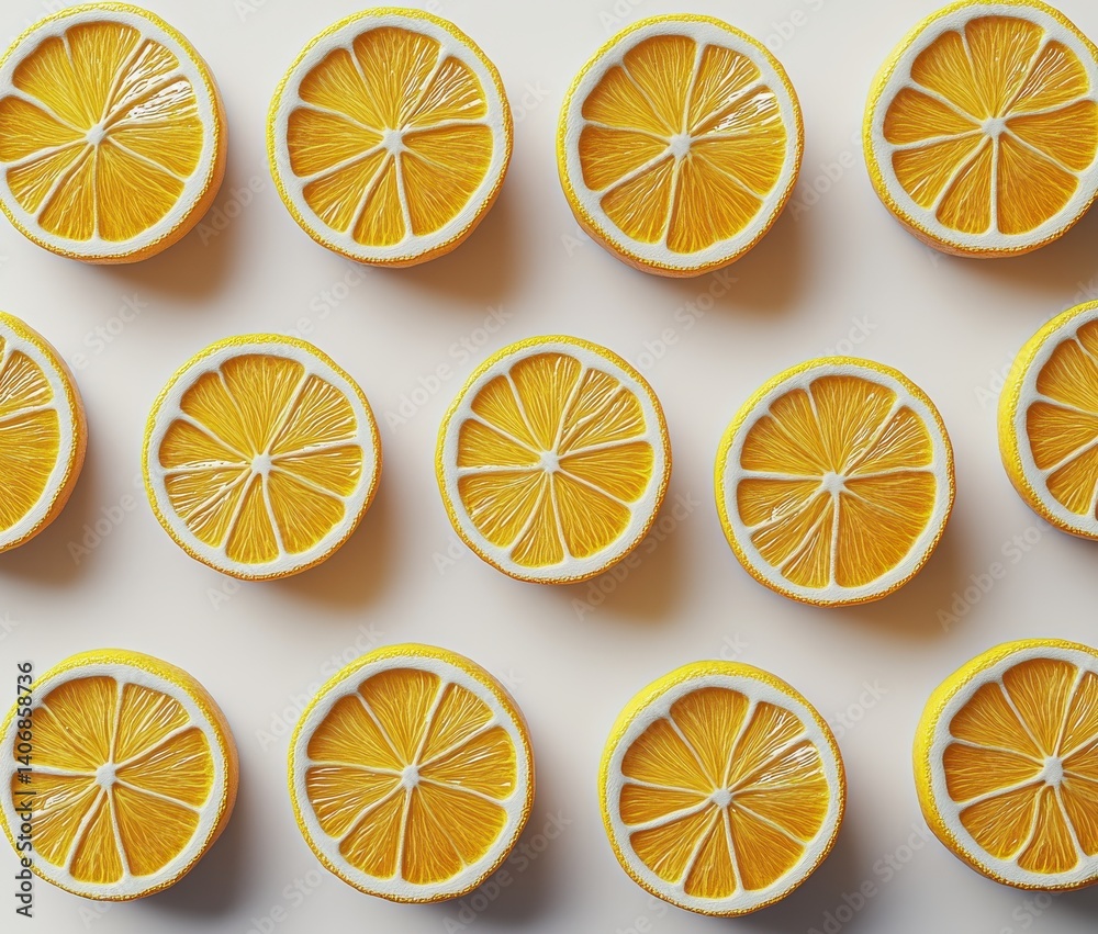 Freshly Sliced Yellow Lemons Arranged in a Creative Pattern on a Light Background Creating a Vibrant and Cheerful Aesthetic for Food Photography Freshly Sliced Yellow Lemons Arranged in a Creative Pattern on a Light Background Creating a Vibrant and Cheerful Aesthetic for Food Photography