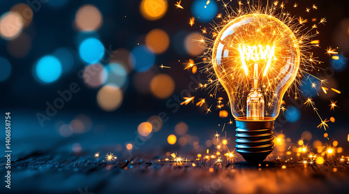 Glowing Lightbulb with Sparkles Symbolizing Bright Ideas Innovation and Success