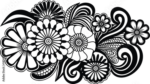 Abstract floral vector design features a seamless pattern of ornate flower elements for elegant decoration