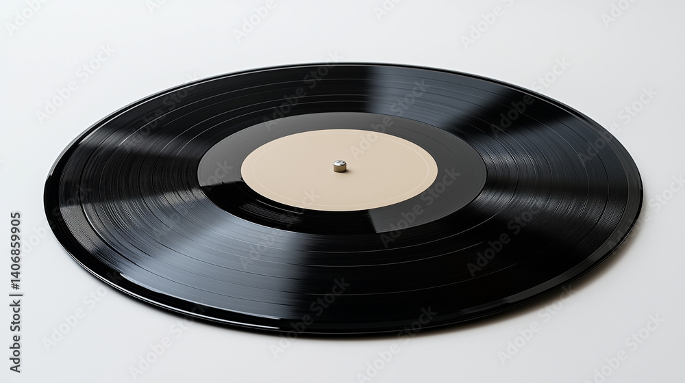 Angled Vinyl Record on Clean White Surface Angled Vinyl Record on Clean White Surface