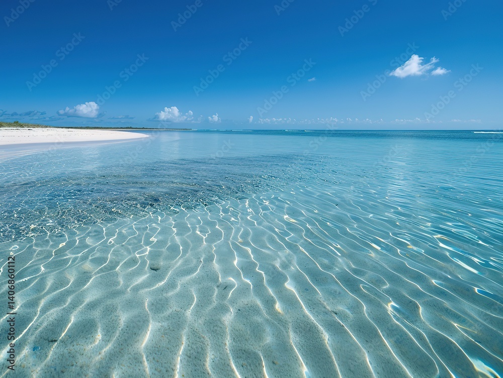 Naklejka premium Wide Blue Ocean Stretching to a Peaceful Horizon, Serene Seascape Evoking Calm, Freedom, and Endless Possibilities