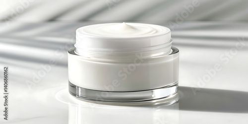 Luxurious Face Cream Jar on Marble Surface with Soft Light and Shadows