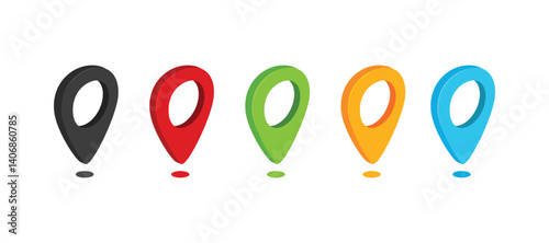 Map pointer isometric pin. Colourfull Vector set of location symbols. Isometric black, green, yellow, and red pin for map isometric isolated on white background.