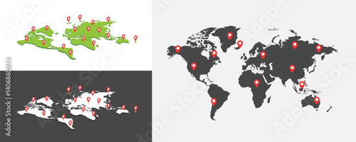 Isometric World pin map infographic, infochart business. World map with pointer mark. world map with red pin isolated.