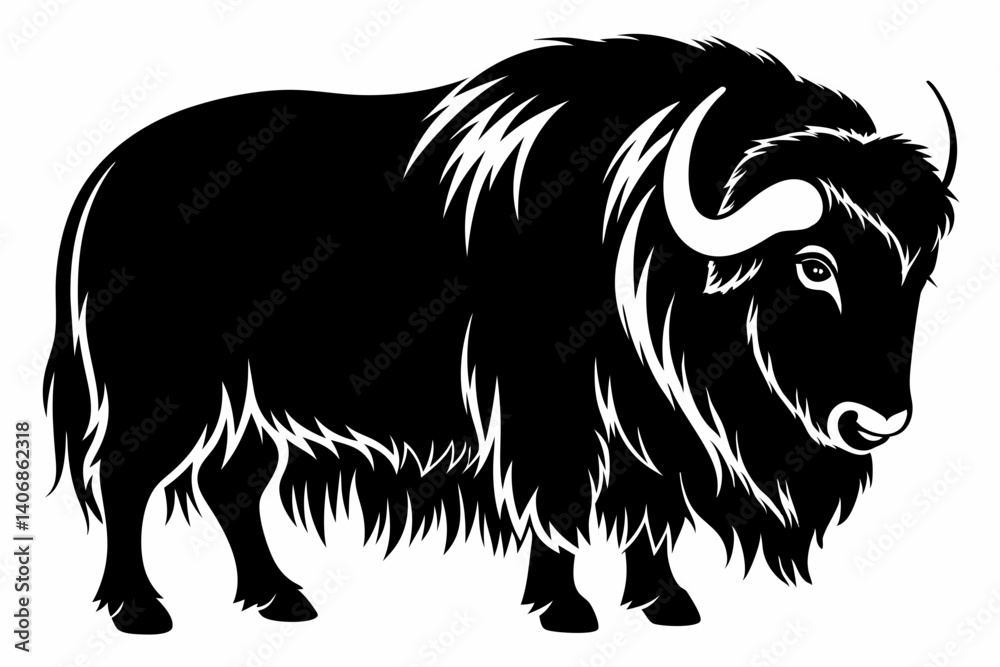 Fototapeta premium muskox silhouette line art vector illustration