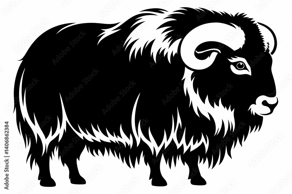 Fototapeta premium muskox silhouette line art vector illustration