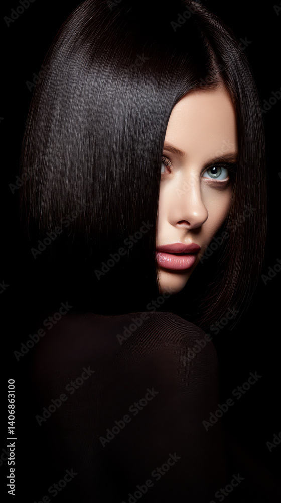 Fototapeta premium Bold hairstyle transformation with glossy finish in studio lighting