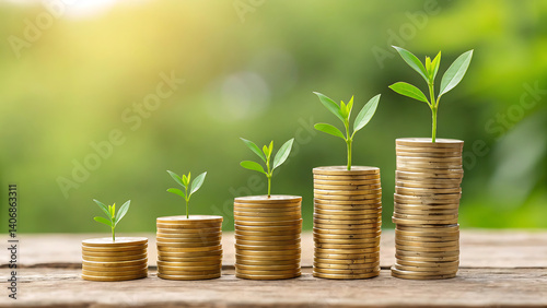 Growing Money Investment Financial Growth Business Success Wealth Plants Coins Savings