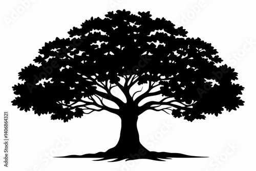 oak tree silhouette line art vector illustration