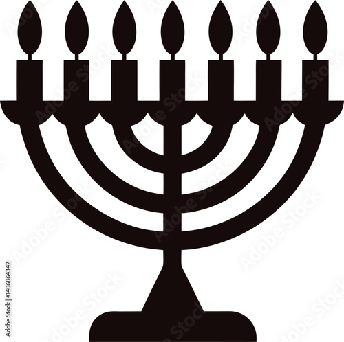 Menorah with Glowing Candles Silhouette on White Background