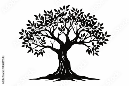 olive tree silhouette line art vector illustration