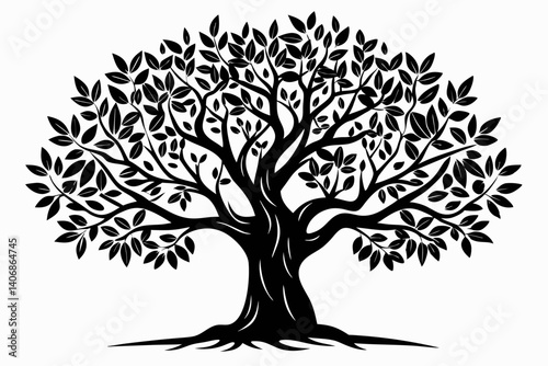 olive tree silhouette line art vector illustration