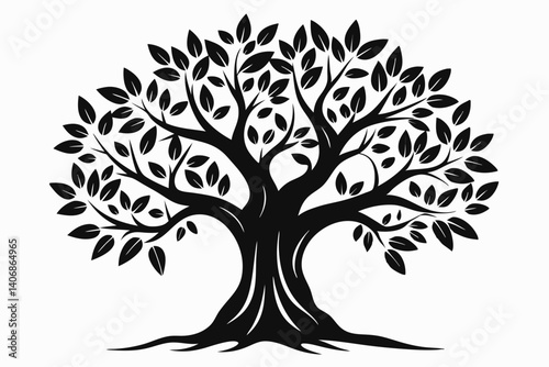 olive tree silhouette line art vector illustration