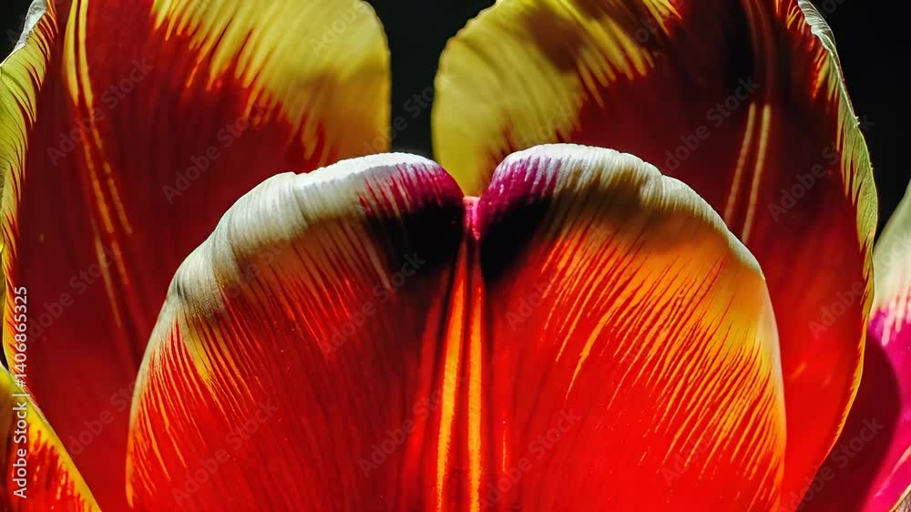 Rot-Gelbe Tulpe, welche sich in Zeitlupe öffnet