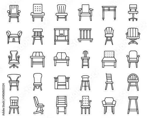 Chair Seat Line Icons for Furniture Design