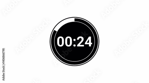 30 seconds countdown timer on transparent background, countdown timer from 30 to 0 with alpha channel.