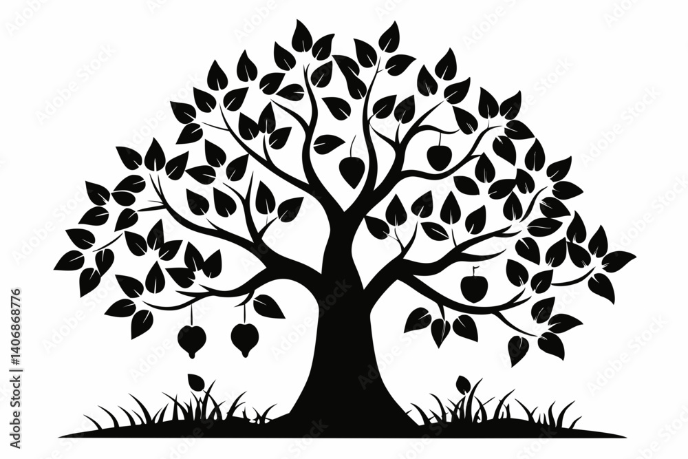 Fototapeta premium peepal tree silhouette line art vector illustration