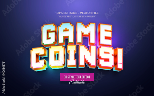 Game coin pixel 3d text effect editable