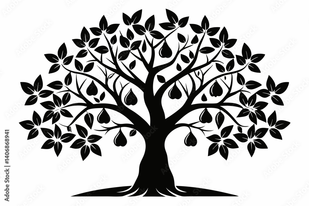 Fototapeta premium peepal tree silhouette line art vector illustration