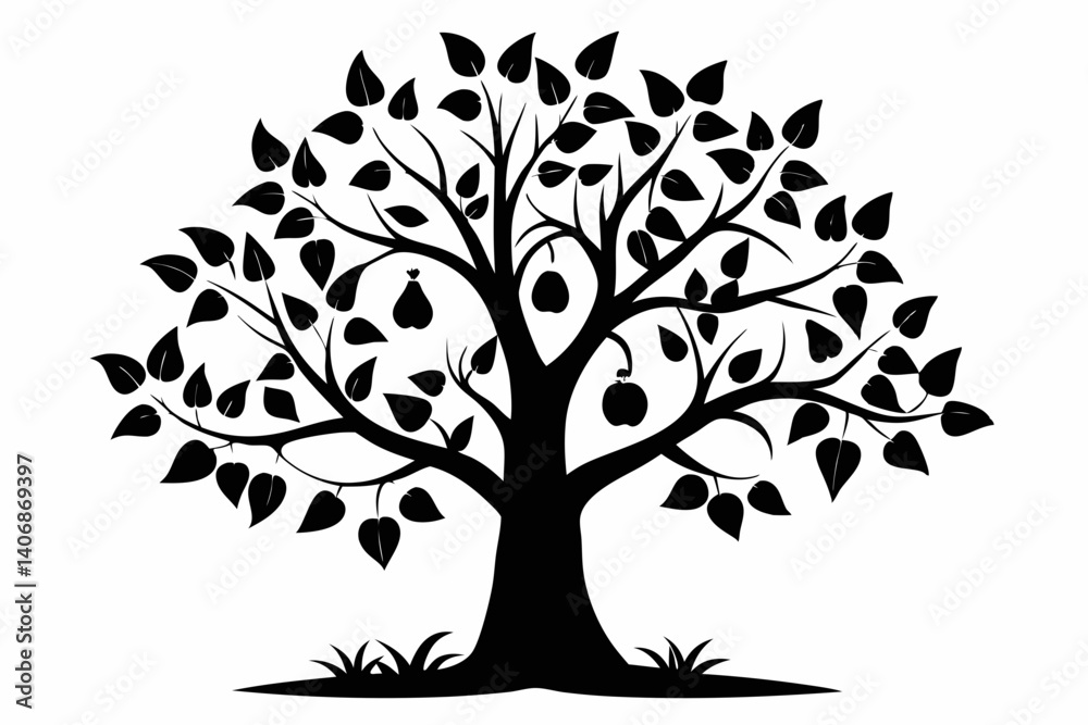 Obraz premium peepal tree silhouette line art vector illustration