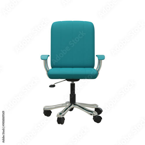 chaise de bureau, tissus bleu clair, isolée sur fond transparent, sans ombre - rendu 3D