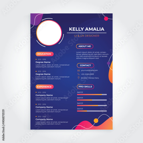 Colorful resume template, professional cv temp editable file, clean and elegant look, jobs , HR	
