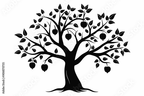 plum tree silhouette line art vector illustration