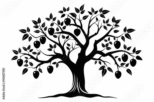 plum tree silhouette line art vector illustration