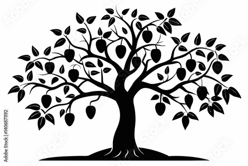 plum tree silhouette line art vector illustration