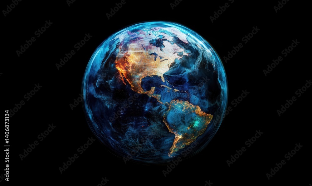 Stunning Earth Visualization Highlighting North and South America with Vibrant Colors Stunning Earth Visualization Highlighting North and South America with Vibrant Colors