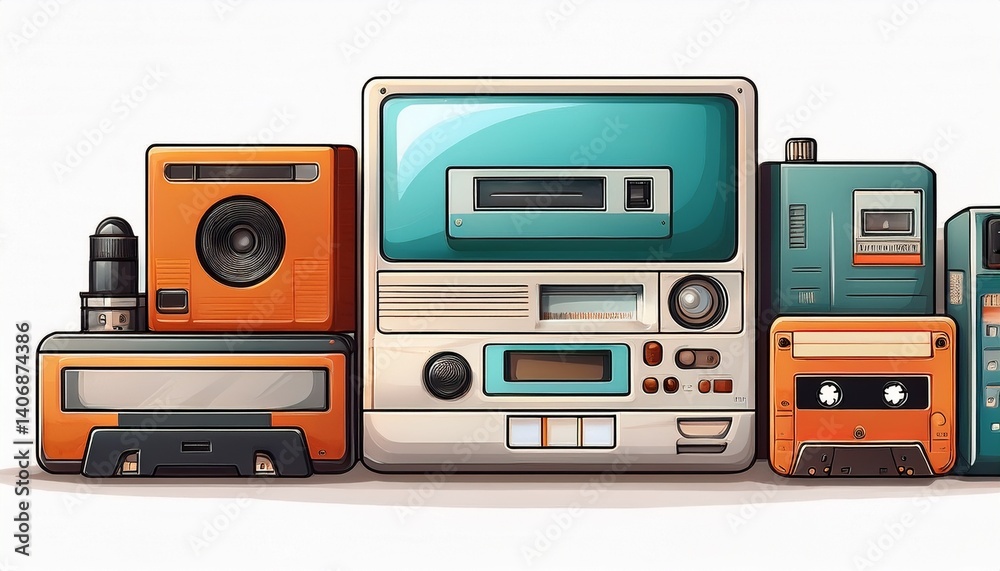 Fototapeta premium radio and music system on white background 