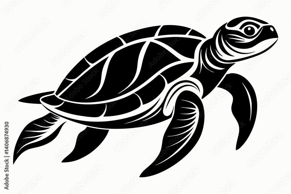 Fototapeta premium sea turtle silhouette line art vector illustration
