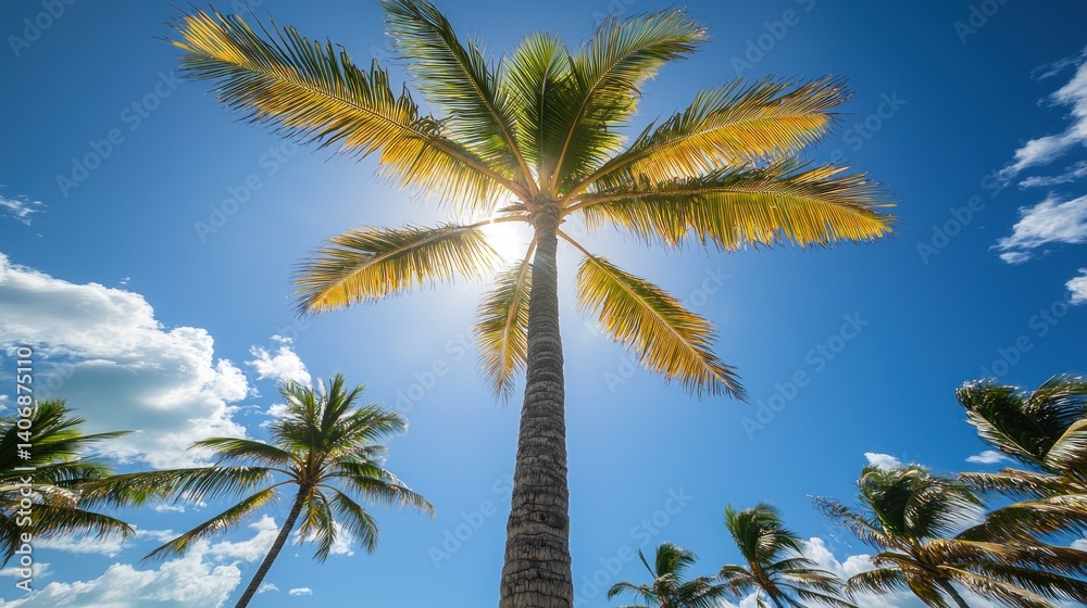 Fototapeta premium Tropical Palm Trees Under a Bright Sky