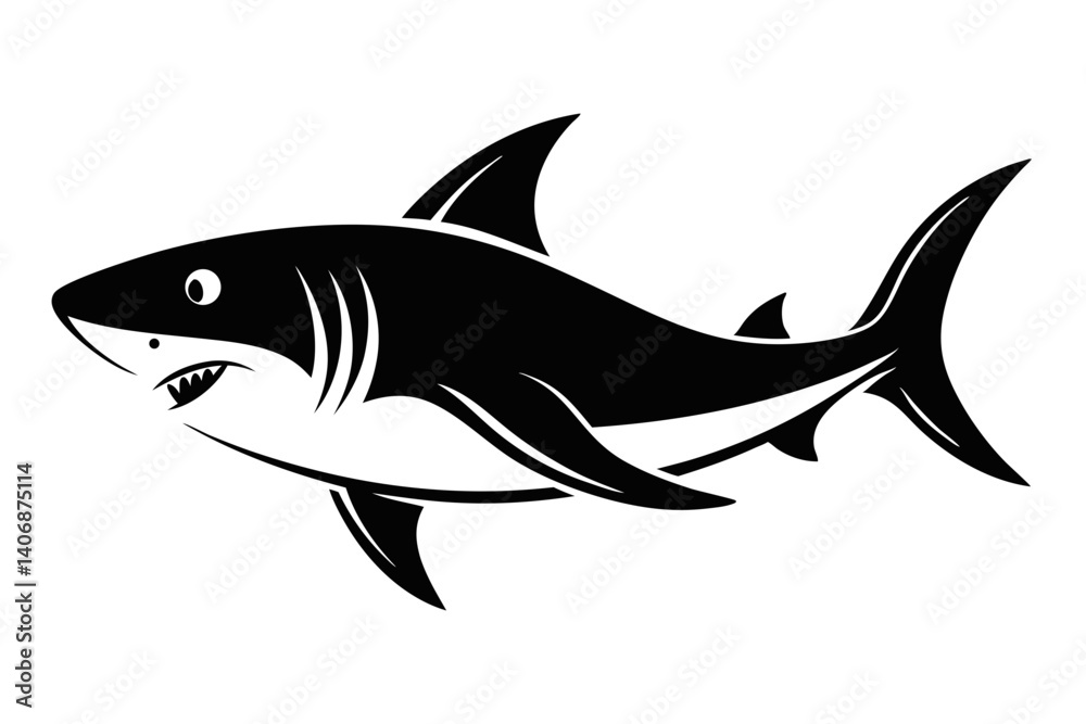 Obraz premium shark silhouette line art vector illustration