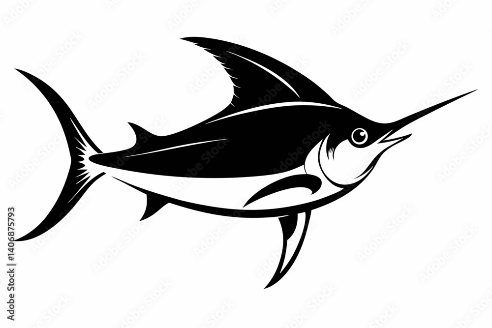 Fototapeta premium swordfish silhouette line art vector illustration