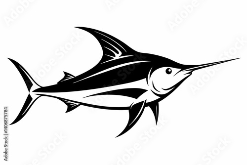 swordfish silhouette line art vector illustration