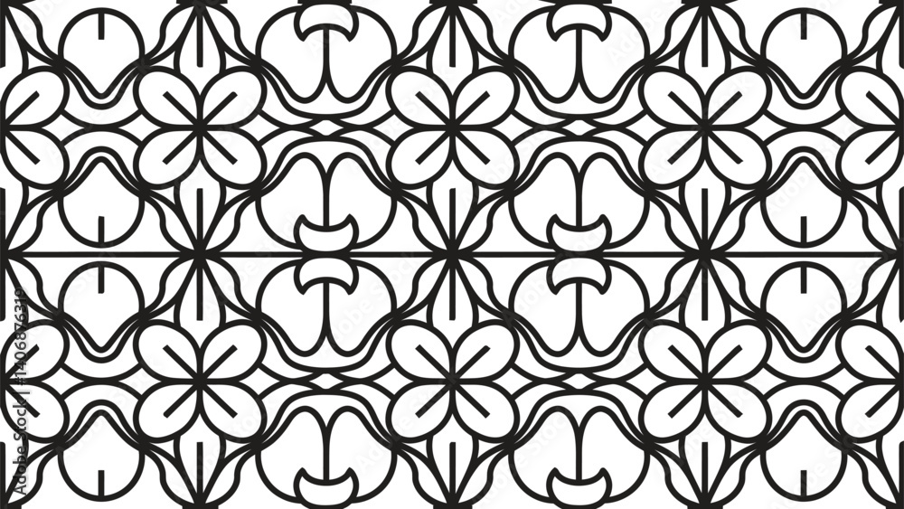 Seamless Geometric Floral Pattern – Black Line Art Abstract Background Seamless Geometric Floral Pattern – Black Line Art Abstract Background