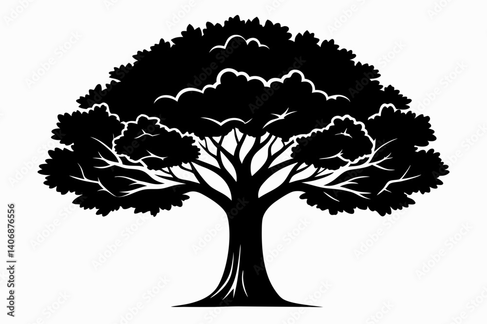 Fototapeta premium teak tree silhouette line art vector illustration