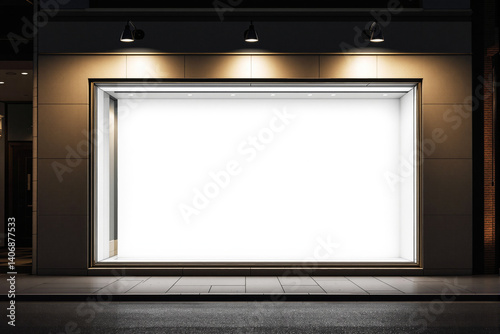 Obraz na płótnie Blank illuminated storefront display mockup at night. w salonie