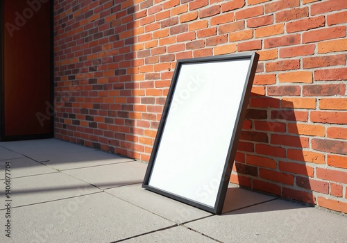 Standing poster mockup against red brick wall